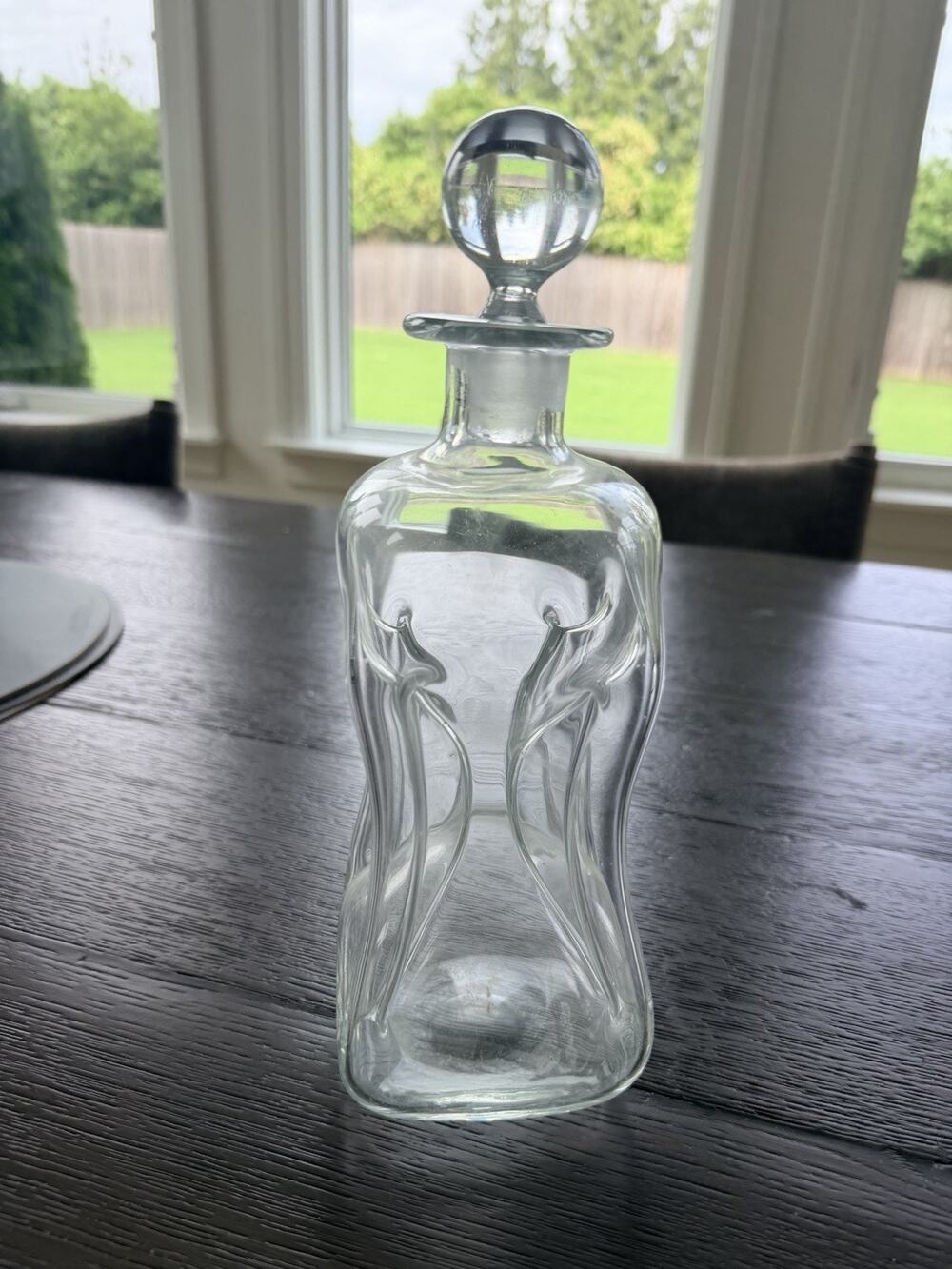 Vintage MCM Holmegaard Style "Kluk Kluk" Pinched Glass Decanter Clear Art Glass